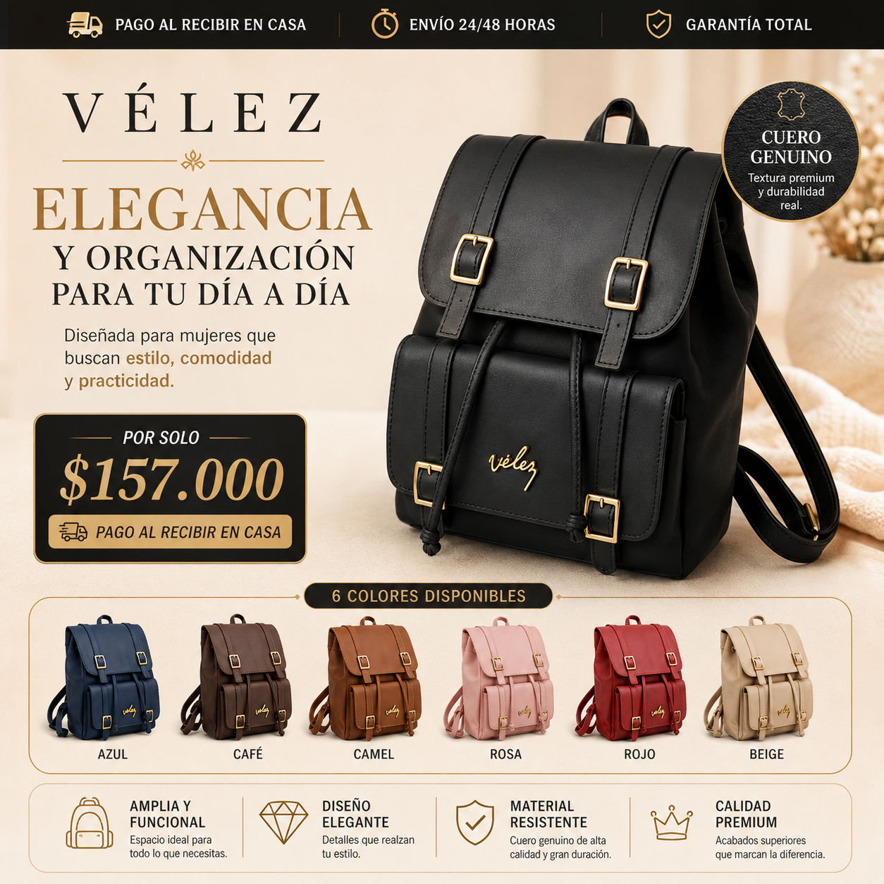 Morral Vélez Cuero Legítimo – Oferta Especial 80% OFF 🎁